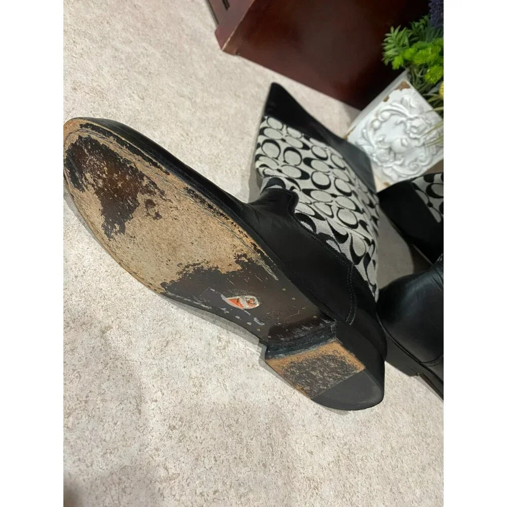 Coach Chrissi Black & Signature Canvas Riding Boots Womens Size 9.5